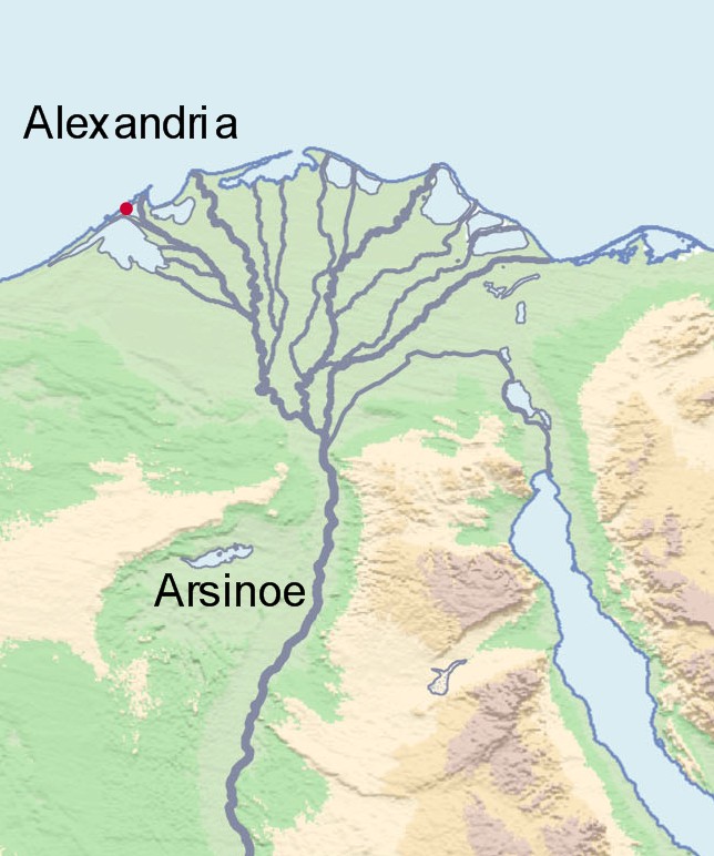 Map showing Alexandria and Arsinoe